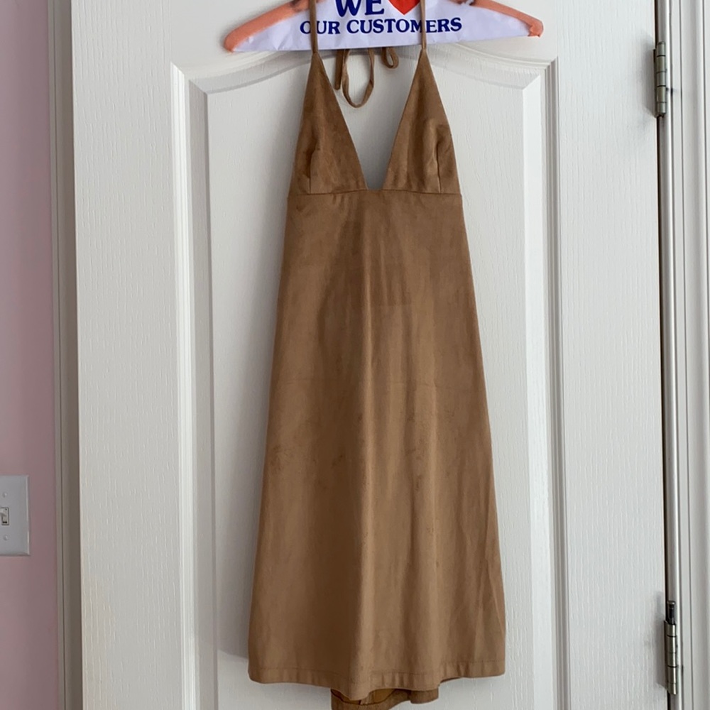 Halter faux suede dress